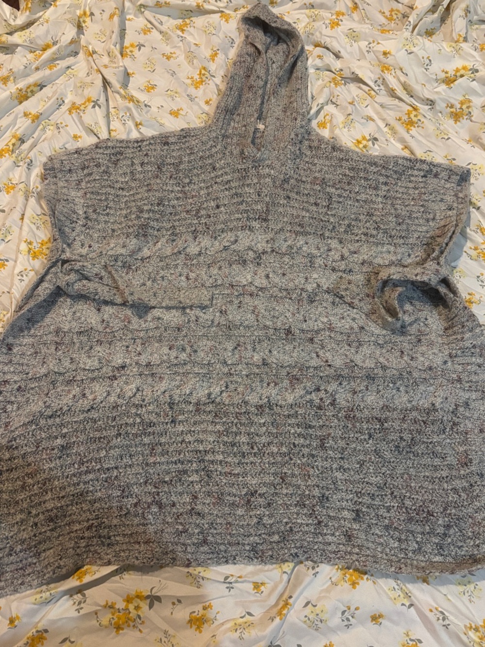 Cupio Gray Hooded Knit Poncho Sweater